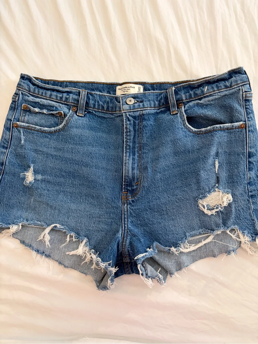 Abercrombie & Fitch Frayed Distressed Denim Shorts - Blue